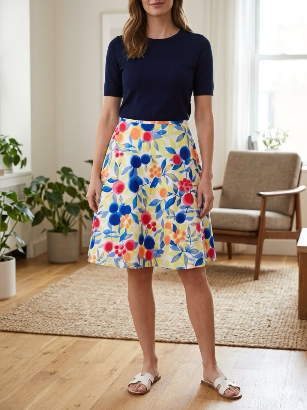 Talbots Cotton A Line Side Zip Skirt Size 8 Retro Fruit Core Grandmillenial